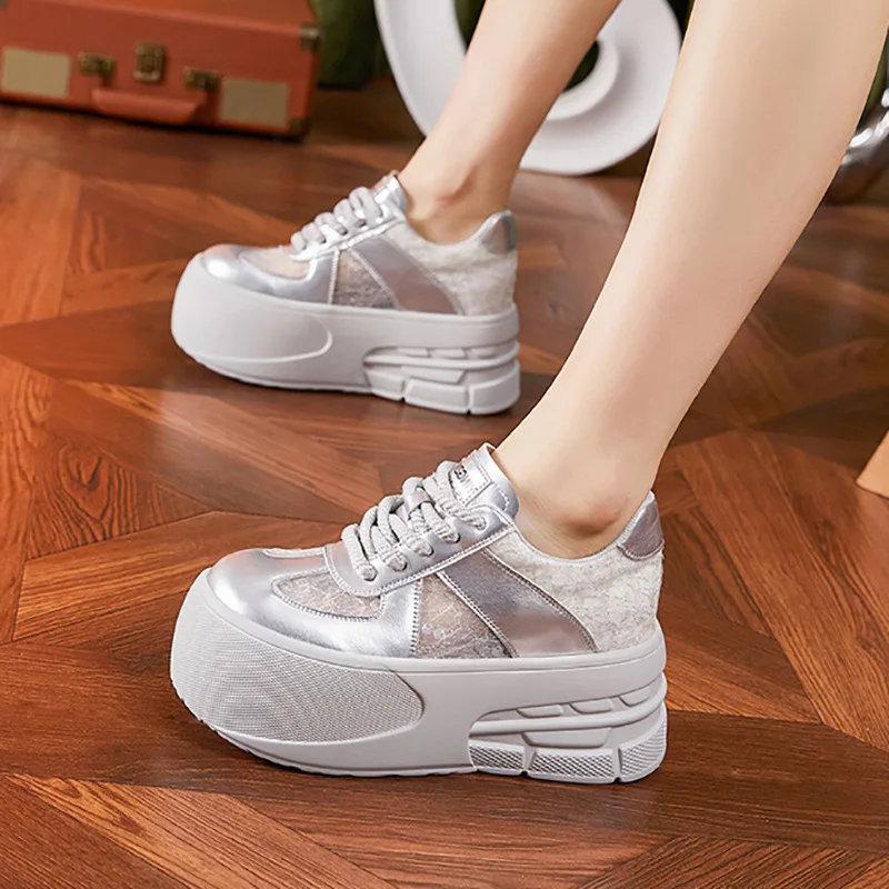 CICIYANG Platform Training Shoes for Women Summe 2024 New Hollow Mesh Sneakers Ladies Wedges Board Shoes Casual Sports Shoes