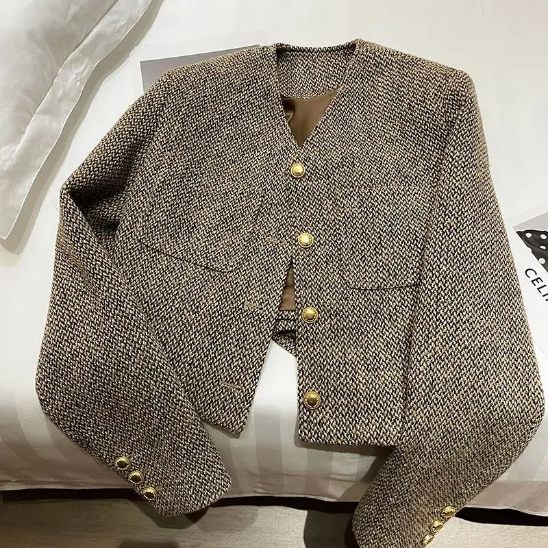 Korean runway Designer Luxury women\'s winter jackets tweed ladies jacket Women\'s tweed Elegant High Quality Big Size coat jacket
