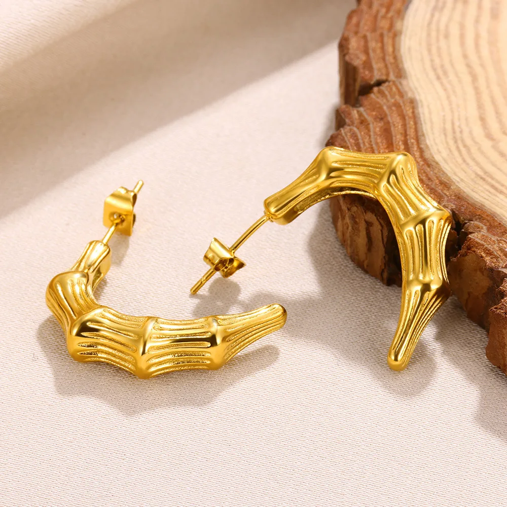 Texture Bamboo Earrings Gold Geometric