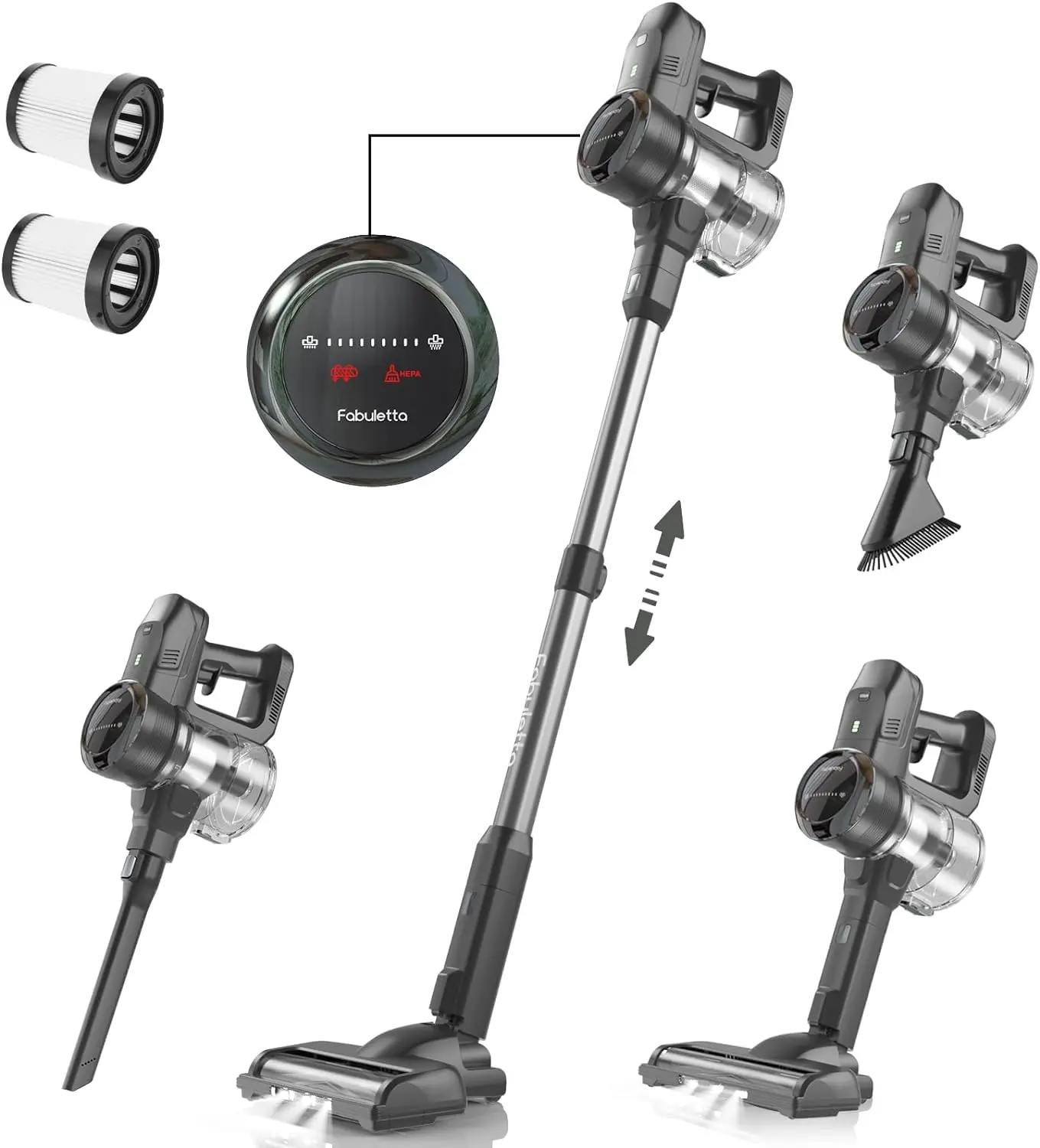 

FABULETTA Cordless Vacuum Cleaner with 24Kpa Brushless Motor, 6 in 1 Lightweight Stick Vacuum with LED Display