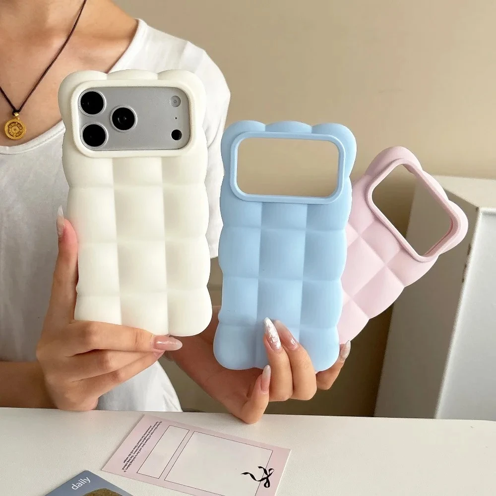 Cute Cloud Puffy Grid Silicone Phone Case - Soft Shockproof Protective Cover