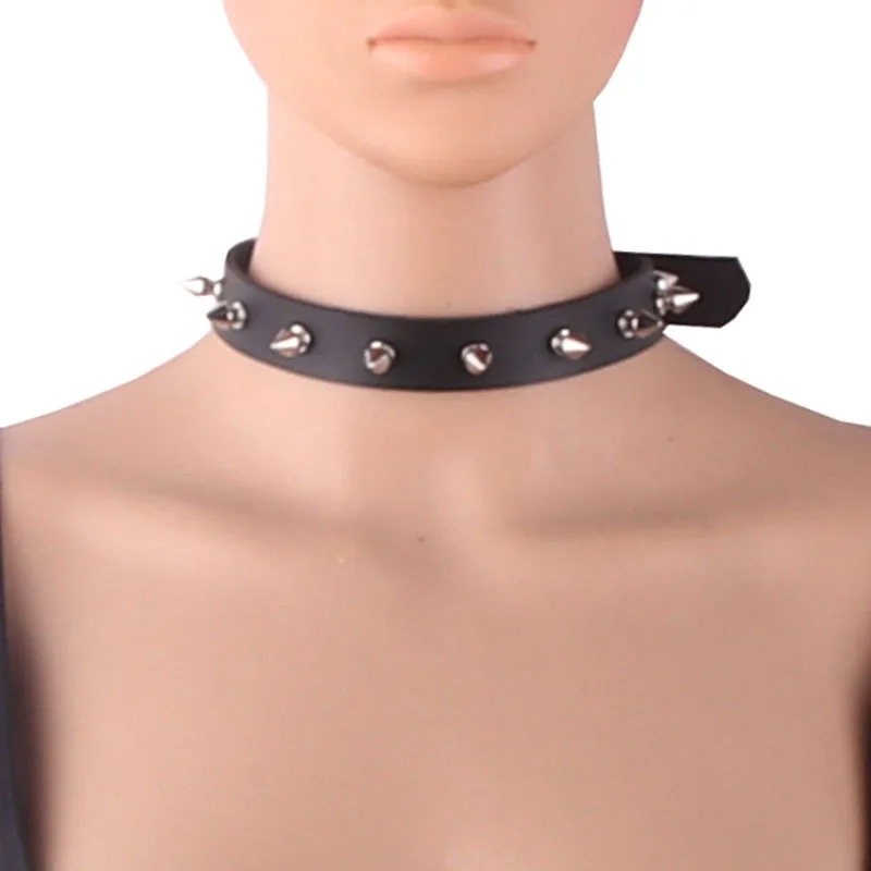 

Woman Black Punk Choker Collar Necklace Pu Leather Goth Rivets Choker Necklace Party Club Sexy Gothic Femme Jewelry