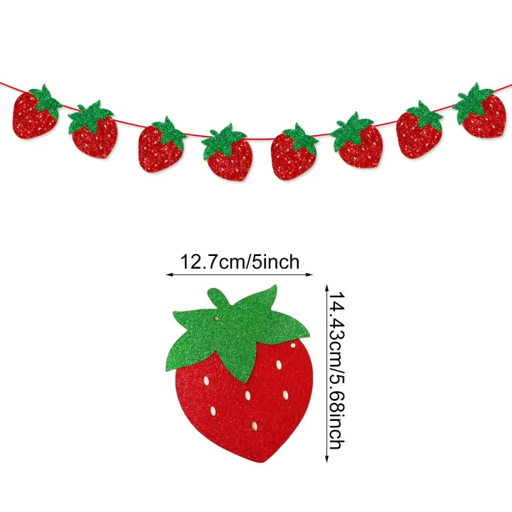 Erdbeer-Themen-Geburtstagsbanner für Kinder Süße Frucht-Blumen-Waben-Ornamente Babyparty Mädchen Feier Partydekoration – Detail 5