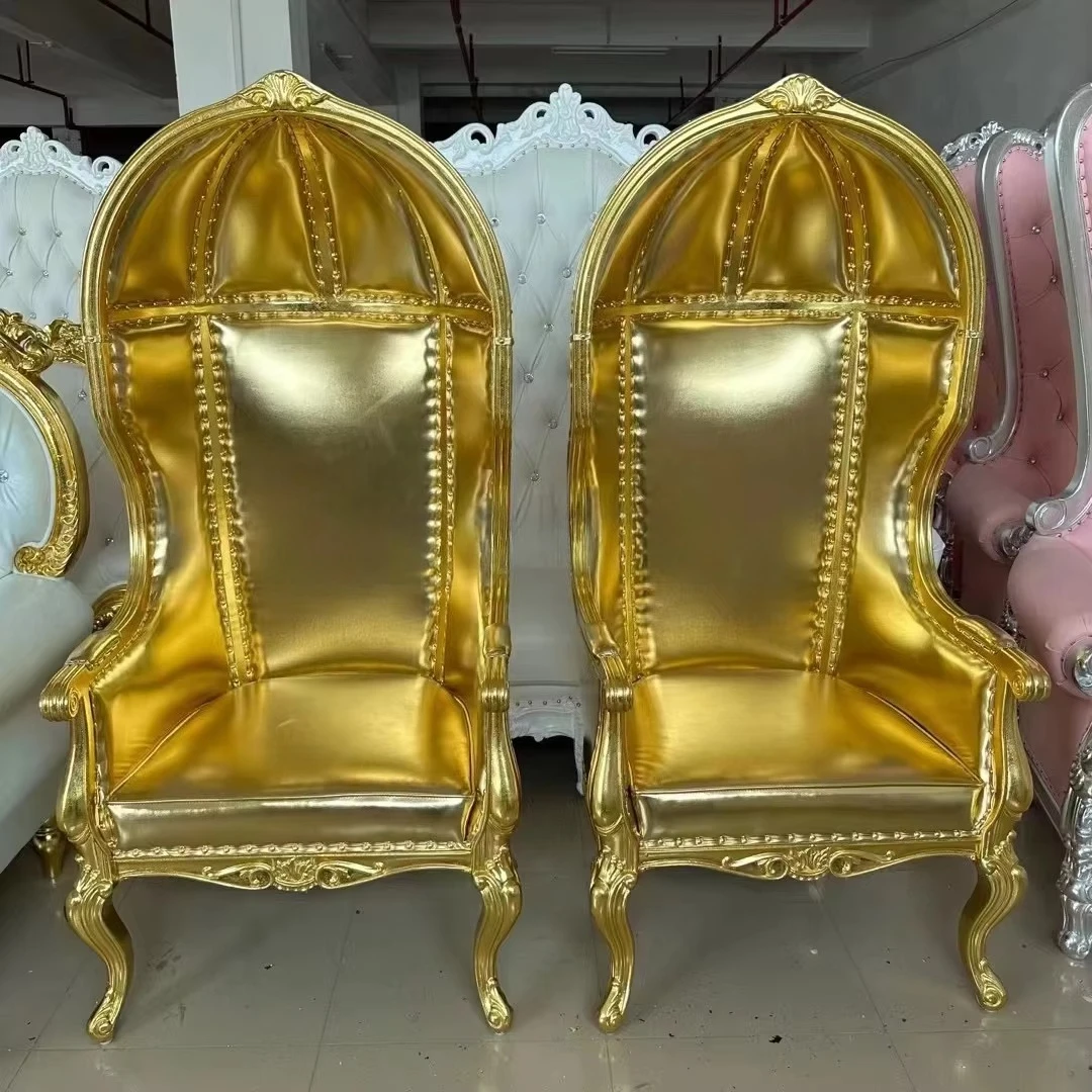 Royal Princess Luxus-Hochzeitsstuhl mit hoher Rückenlehne, goldener King-Stuhl
