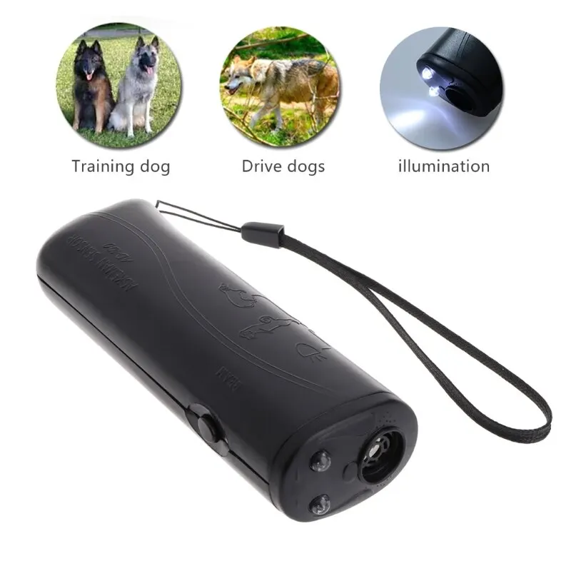1Pcs 3 in 1 Dog Repeller Device LED Ultrasonic Dog Training Repellents Anti Barking Device with Flash Light Outdoor Portable