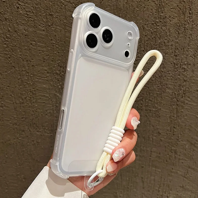 Matte Transparent Shockproof Case with Hand Wrist Strap and Lanyard Cover