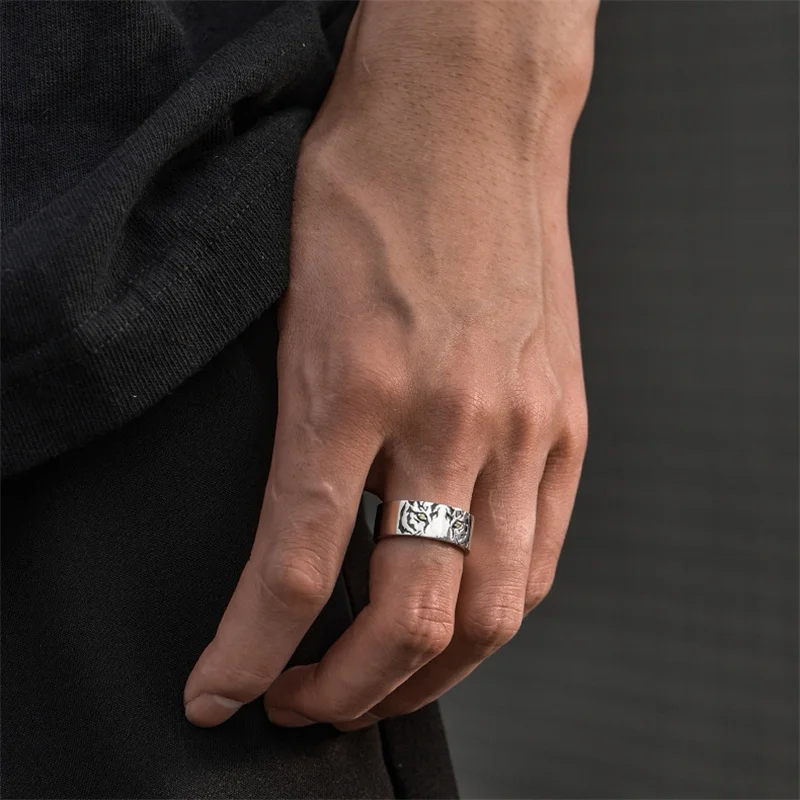 Personality Tiger Pattern Ring Adjustable Men Trendy Jewelry Silver 925 Male Ring Animal Design For Boyfriend Finger Accessories silver ring silver rings