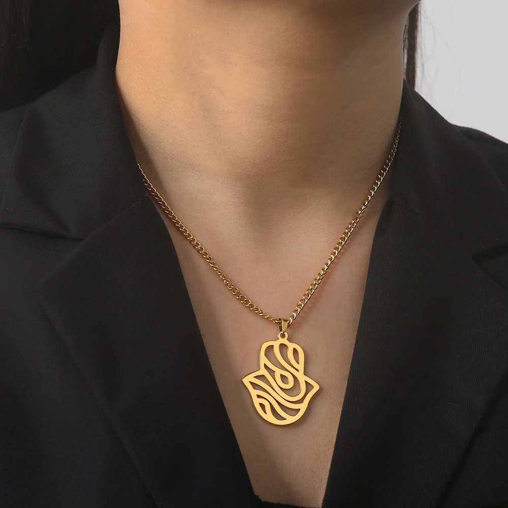 Dawapara Vintage filigrane Hamsa Hand von Fatima Stern von David Hexagramm Halskette viel Glück Erfolg Amulett Schmuck Edelstahl – Detail 7