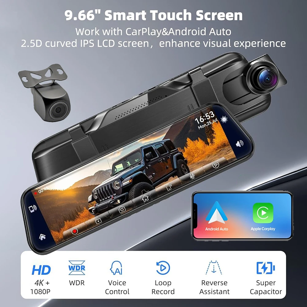 車載DVR Carplay Android Auto Stream リアビューミラーラジオ 車載 