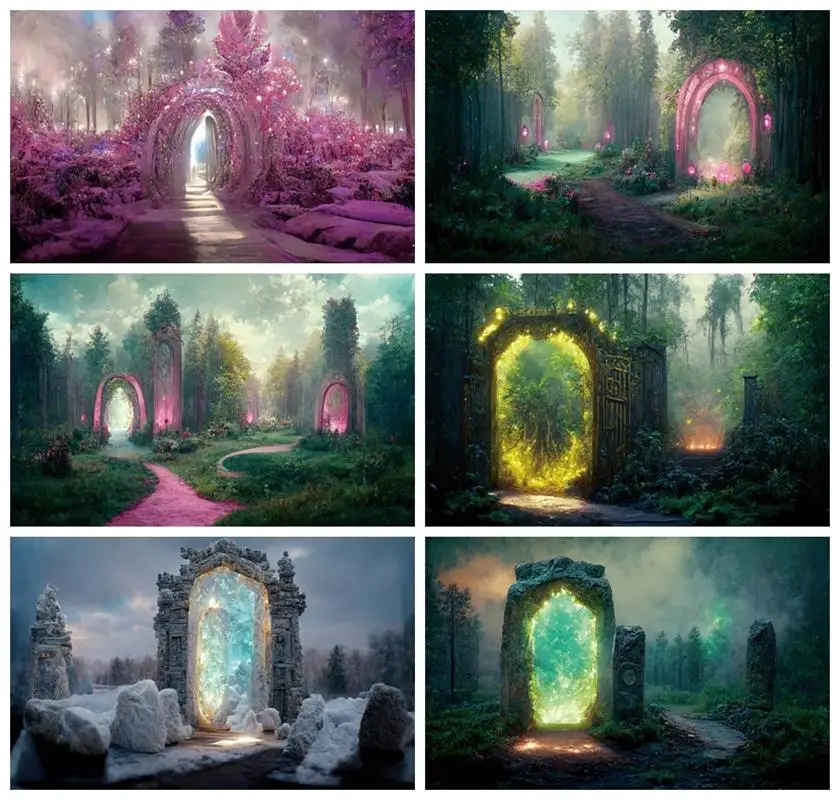 

Laeacco Dreamy Garden Fairytale Scenery Magic Portal Flower Wedding Photography Background Kid Birthday Adult Portrait Backdrop