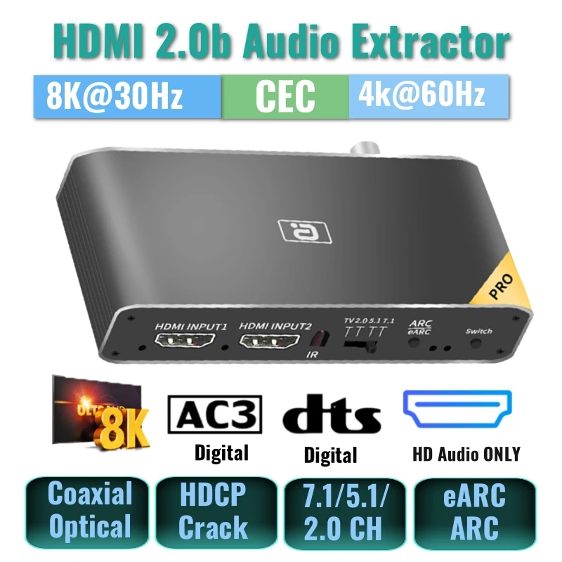 Switcher-de-udio-Hi-Fi-com-adaptador-coaxial-AUX-8K-eARC-7-1CH-AC3 ...