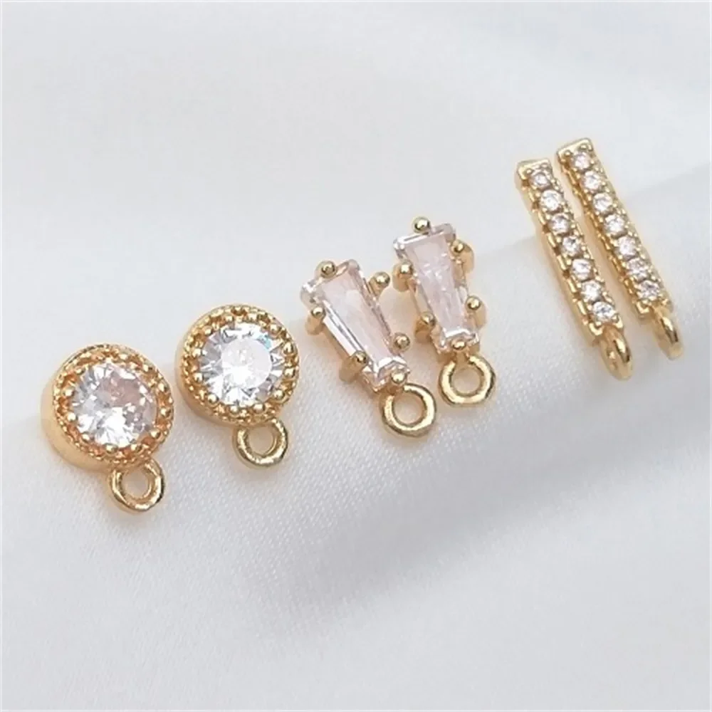 

S925 Silver Needle 14K Gold Inlaid Zircon T Square Zirconium with Rings Earrings Diy Ear Accessories E065