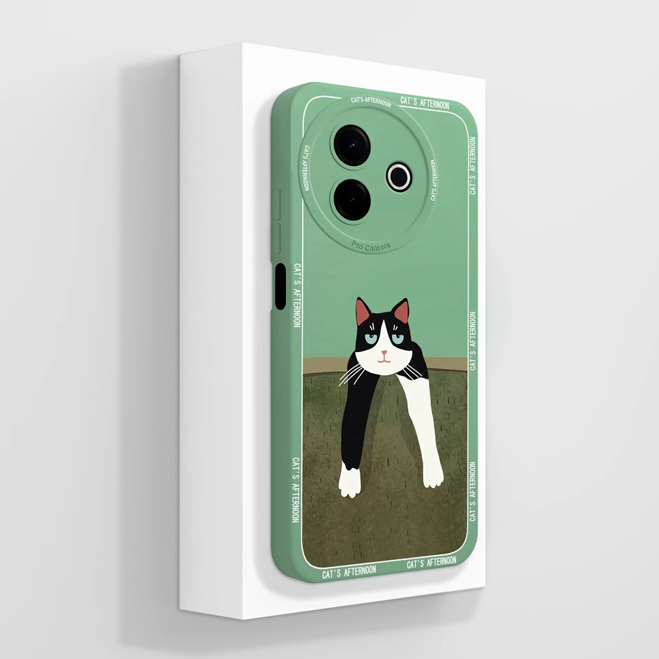 Beautiful Flower & Lazy Kitten Pattern Soft Silicone Anti-Slip Phone Case