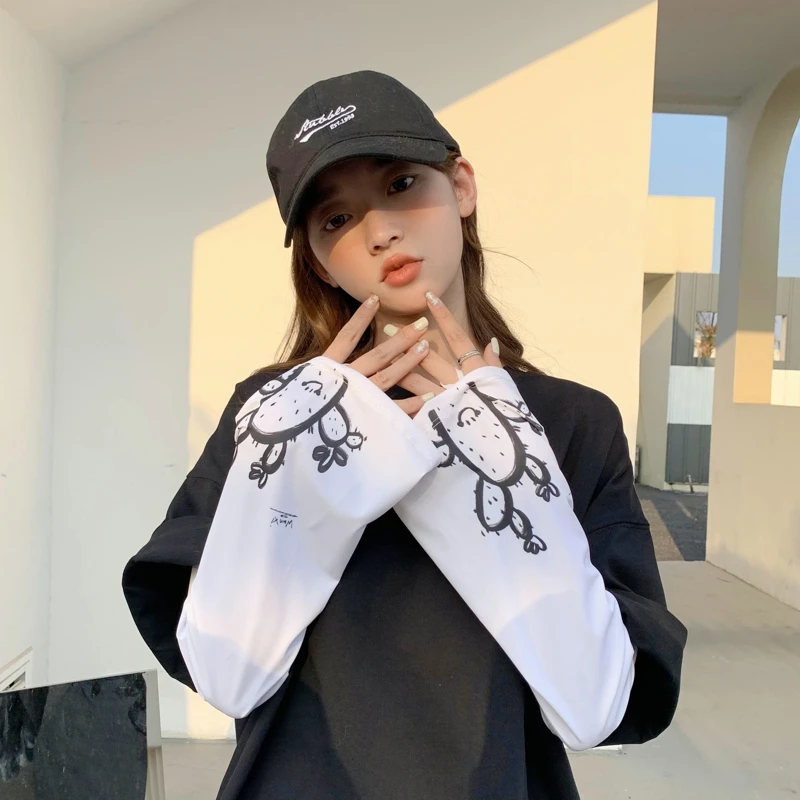 

Летние шелковые солнцезащитные перчатки на руку для улицы с защитой от ультрафиолета пляжные солнцезащитные дышащие милые Мультяшные тонкие перчатки для женщин