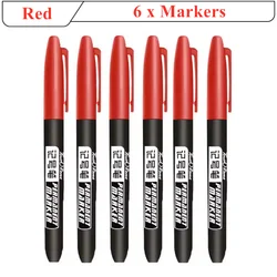 Set of 6 Waterproof Oil - Based Permanent Markers for Versatile Surfaces - Quick Dry, No Bleed for DIY Projects (Red)