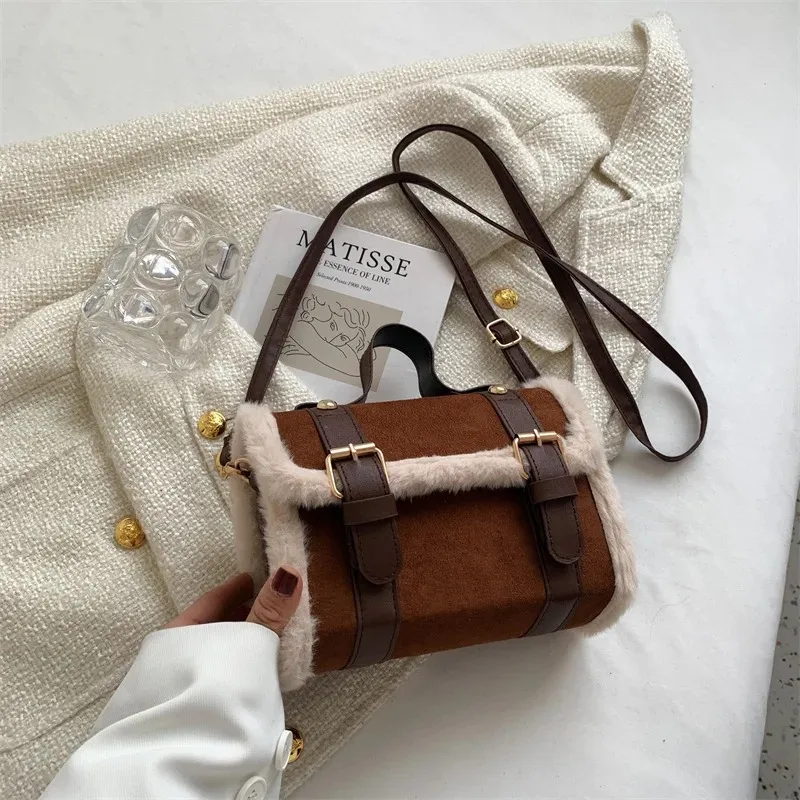 Winter Autumn Crossbody Bags for Women Lamb Plush Velvet Shoulder Bag Lady Small Square Office Commuter Handbag
