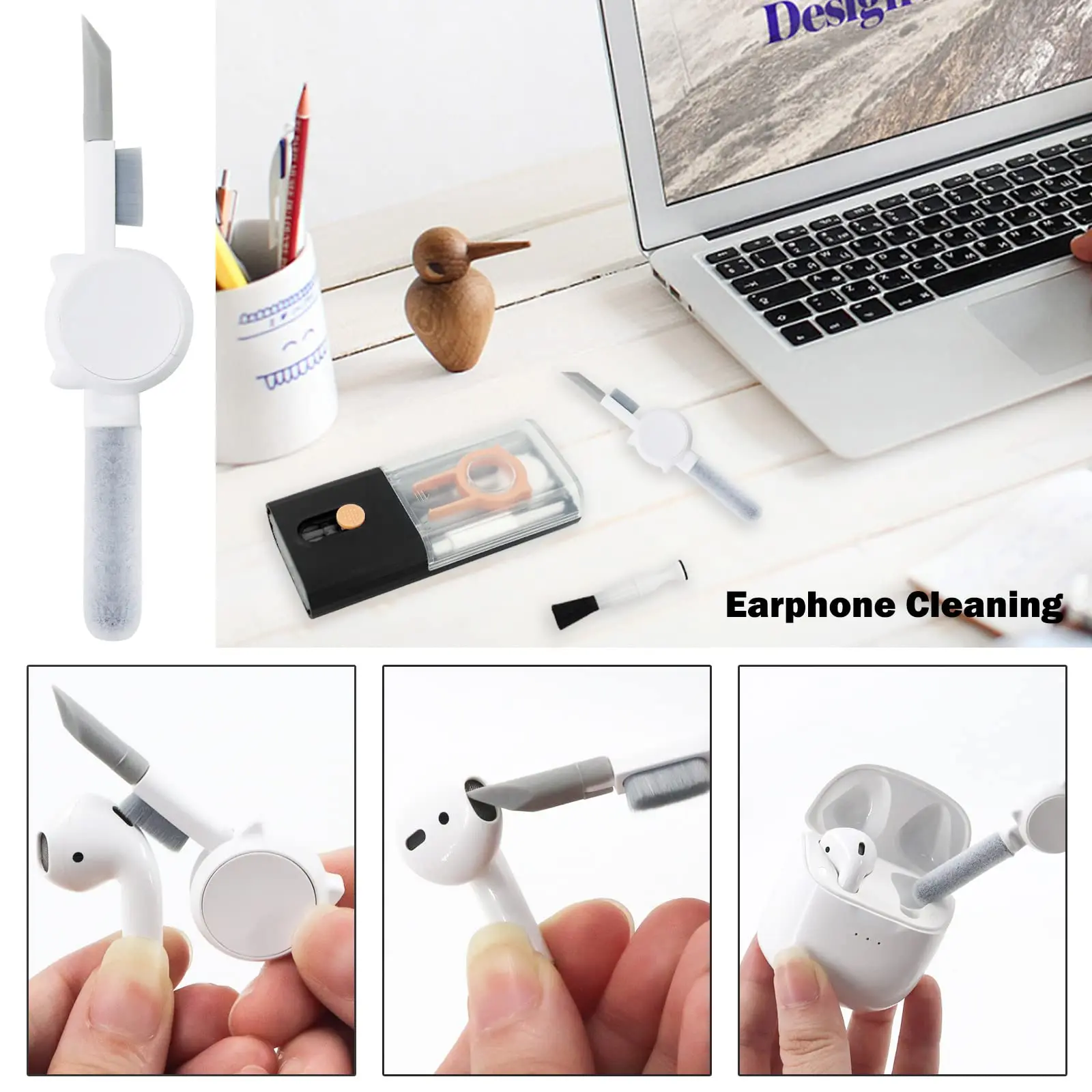 Auriculares Bluetooth Kit de limpieza para Airpods 1/2/3/Pro Limpieza  Penkeyboard Cepillo de limpieza 4 en 1 Airpods Limpiador multifunción con  cepillo suave