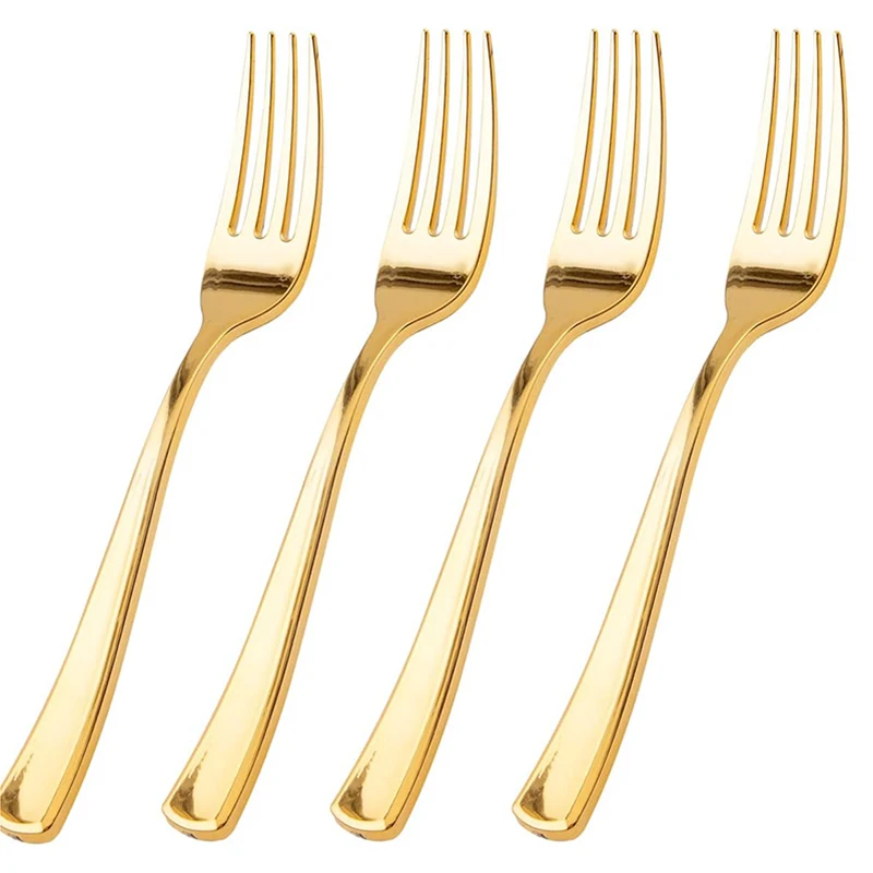25/50/100Pcs Golden Plastic Forks, 7.4-Inch Disposable Forks, Silverware for Party, Weddings or Daily Use
