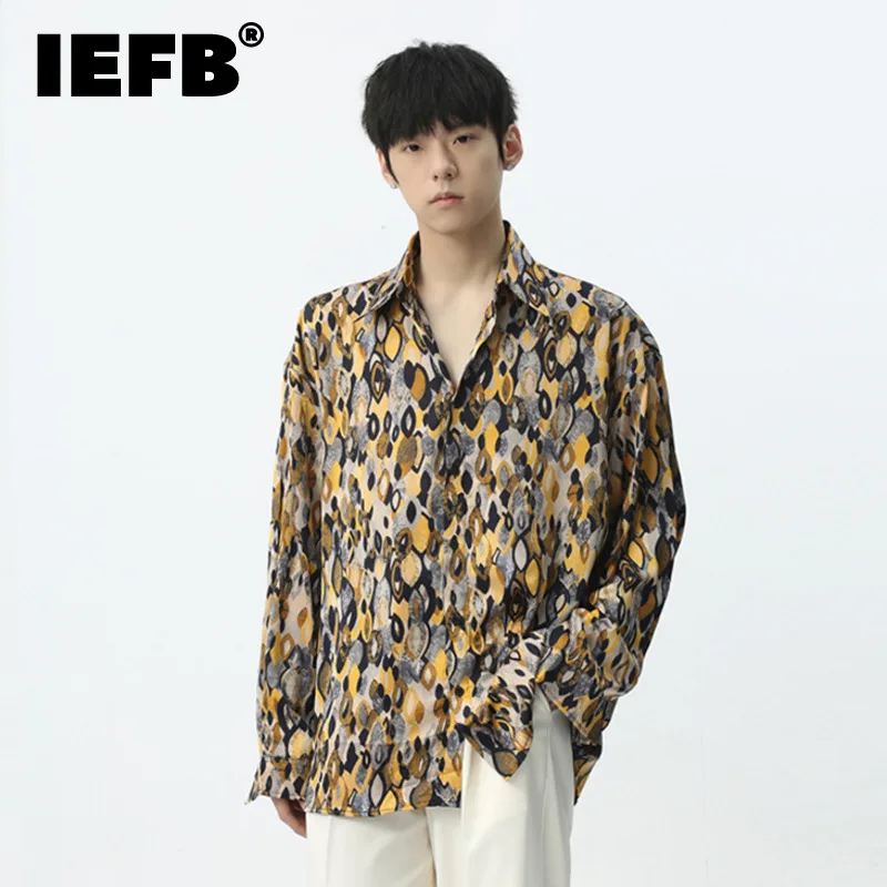 

IEFB New Shirt Contrasting Color Long Sleeve Lapel Single Breasted Casual Male Top Summer Fashion Printing Men's Clothing 9C5383