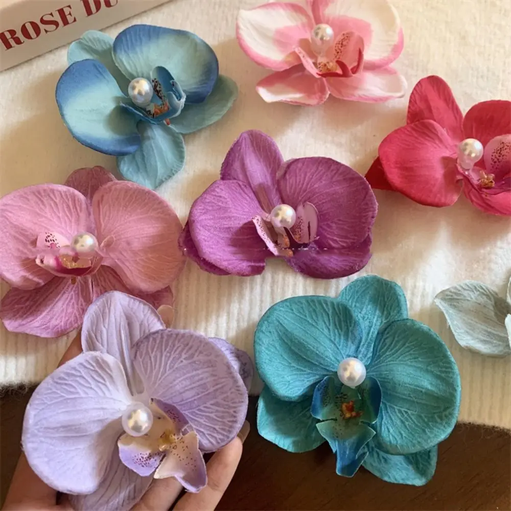 Pink Orchid Flower Hair Clip Hair Accessories Headdress Bohemia Barrettes Hair Ornament Side Barrettes Orchid Hairpin Bridal