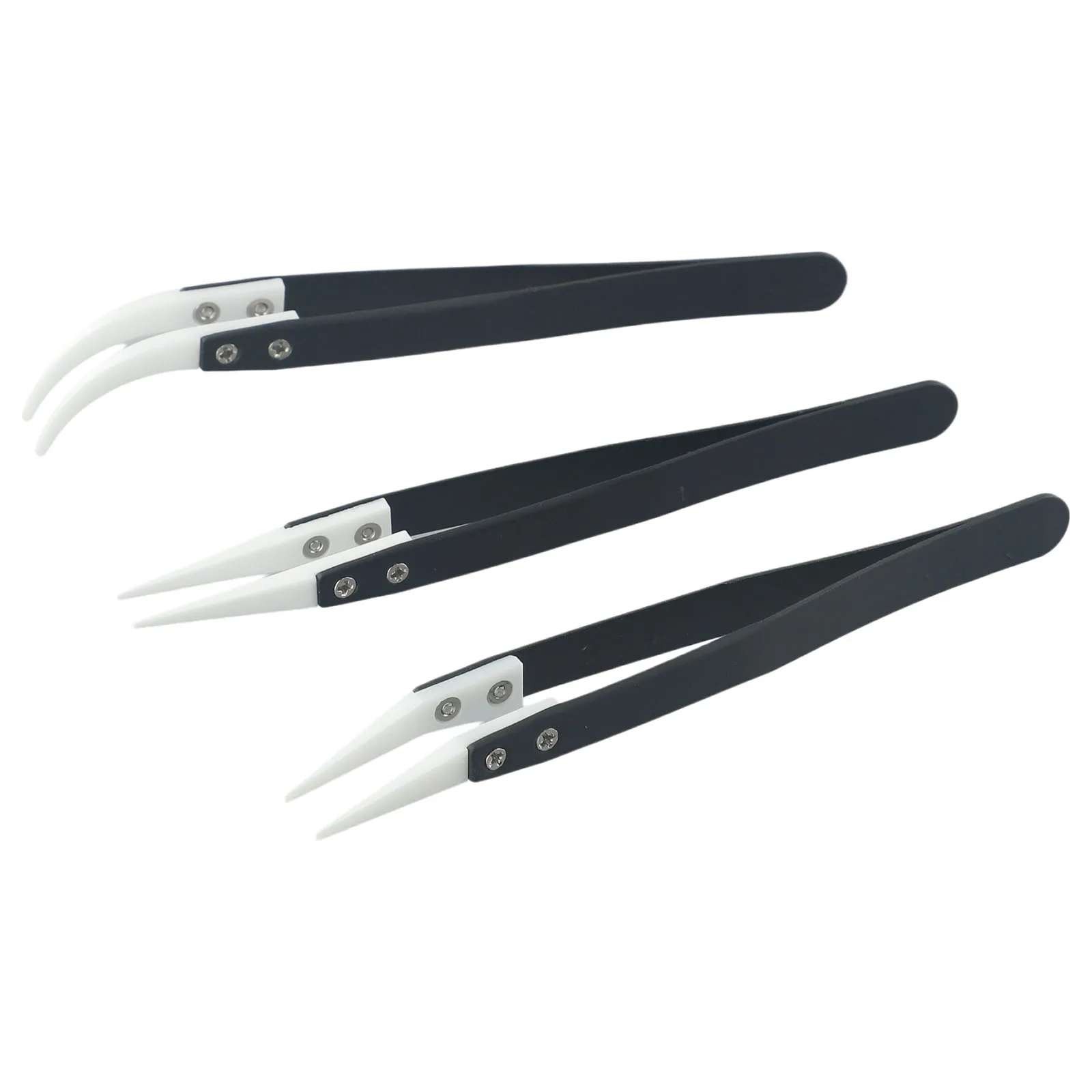 

3pcs Ceramic Reverse Tweezers Little Curved/Big Curved/Straight Tweezer Stainless Steel Non-Conductive Heat Resistant Hand Tools