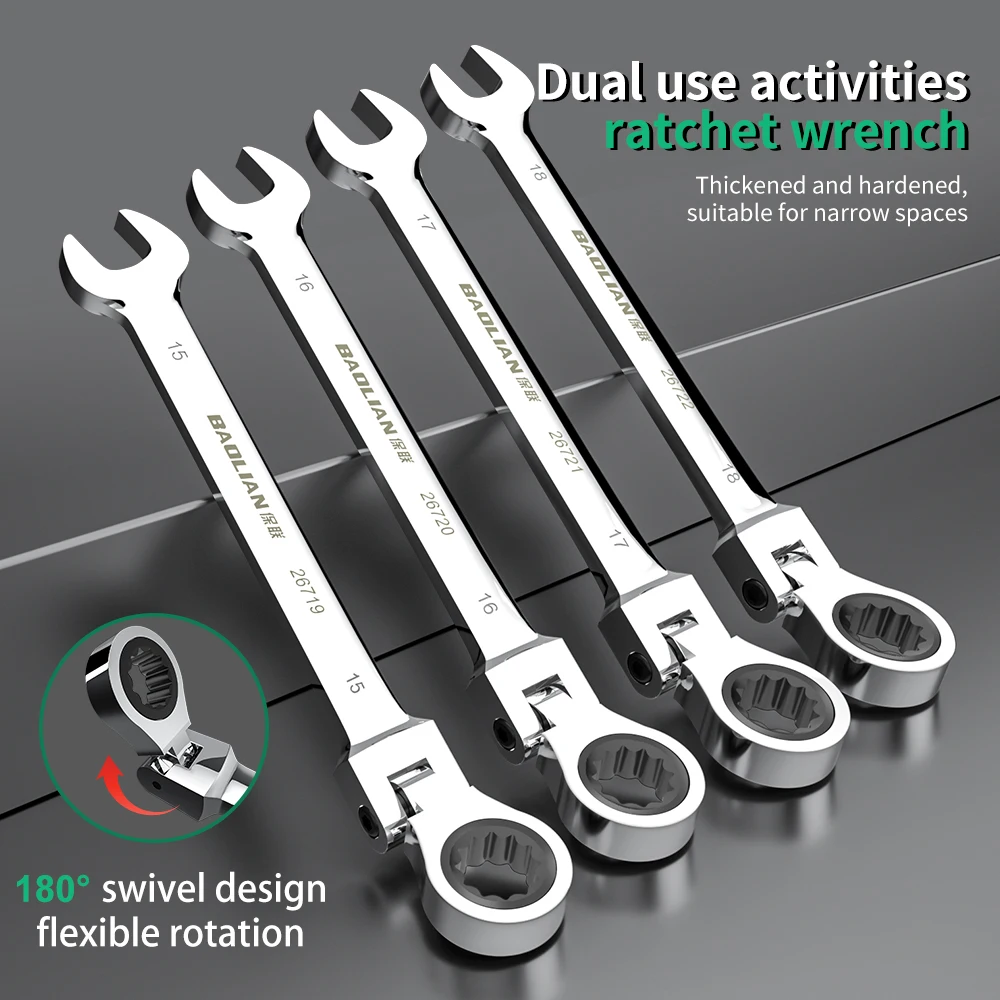 High-Efficiency Dual-Use Universal Ratchet Wrench with Movable Head