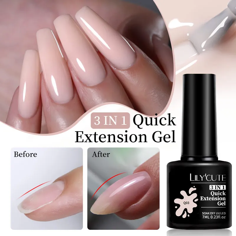 Lilycute 7Ml Snelle Verlenging Nagelgel Vernis Semi-Permanent Acryl Kristal Wit Helder Nude Gel Nagellak Uv Constructie Gel