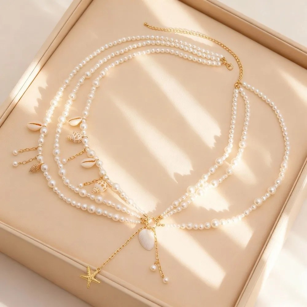 Allgleiches mehrschichtige Perlen-Taillenkette Y2K eleganter dünner Taillenkettengürtel Boho Quaste Körperschmuck Kleidungszubehör – Detail 9