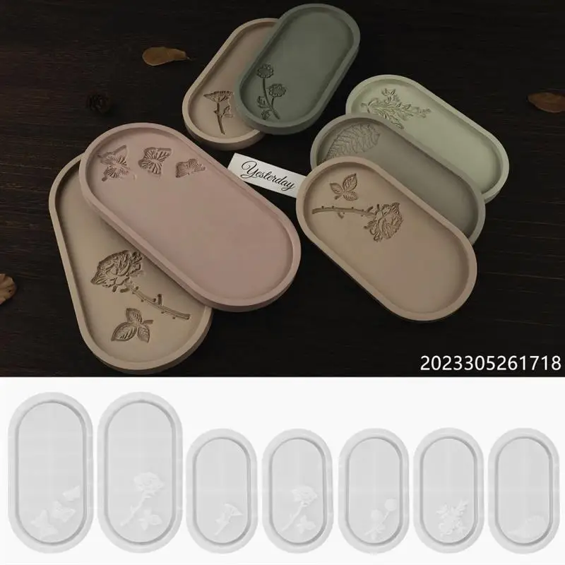 Description Picture 2 of itemOval Storage Tray Cement Silicone Molds DIY Rose Flower Butterfly Carving Coaster Mold Resin Concrete Plaster Mould Home Decor