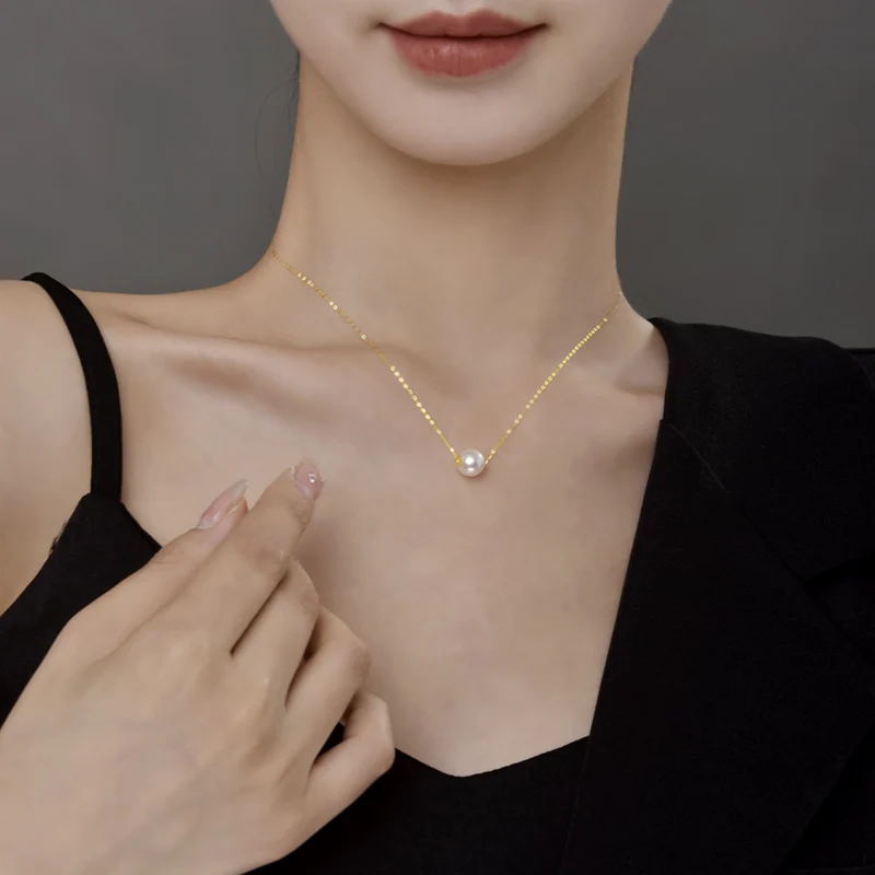Natural Freshwater Pearl Pendant Necklace 18K Pure Yellow Gold Chain White Pink Purple Round Pearl Women Fine Jewelry X235 pendant necklace