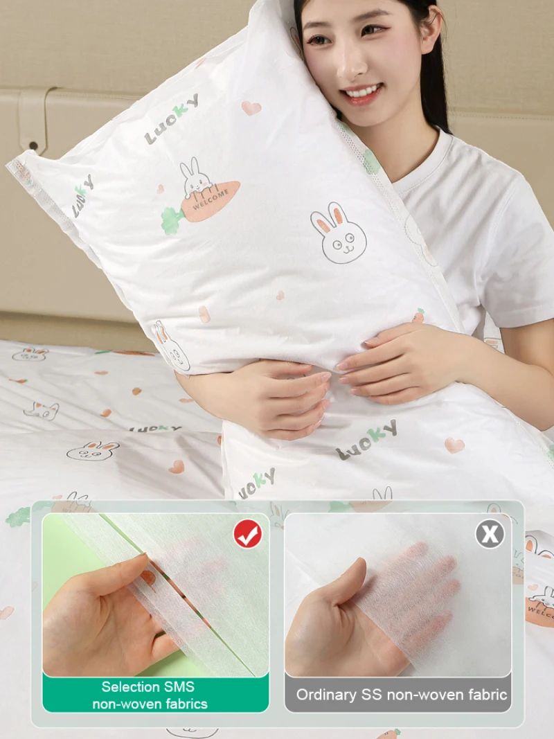 Disposable portable four-piece set of dirty hotel bedding thickened sheets travel pillowcase set high-quality non-woven material 3