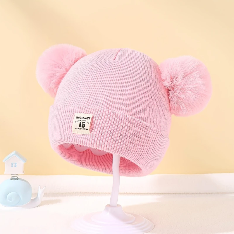 Autumn Winter Baby Warm Knitted Hats with Pom Kids Knit Beanie Hat Solid Color Children Hat for Boys Girls Accessories 4