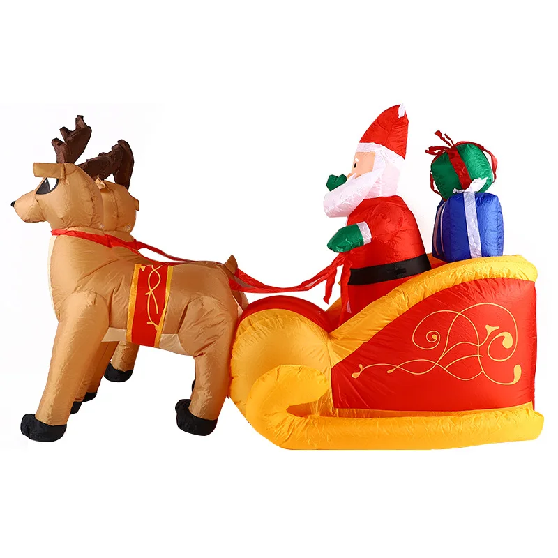 Large Christmas Decor Outdoor Air Blower To Inflatable Santa Claus With Deers Sled Adornos Inflables De Navidad Para Exterior