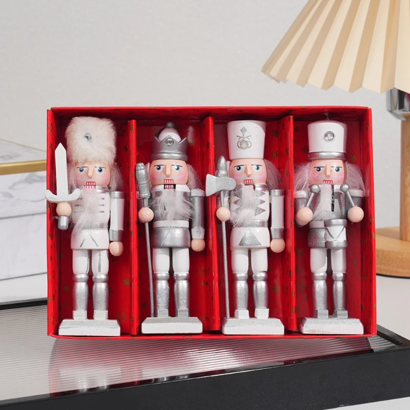 4 Pcs Random Nordic Style Nutcracker Home Decoration Solid Wood Soldier Christmas Decorations Living Room Home Puppet Decor