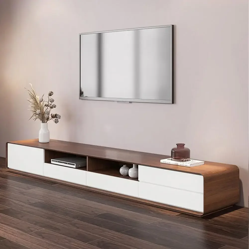 Solid Wood TV Stand| 70.87" Modern Entertainment Center with Storage|Walnut and White Media Console Fully-Assembled Open 5