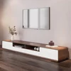 Solid Wood TV Stand| 70.87" Modern Entertainment Center with Storage|Walnut and White Media Console Fully-Assembled Open 5