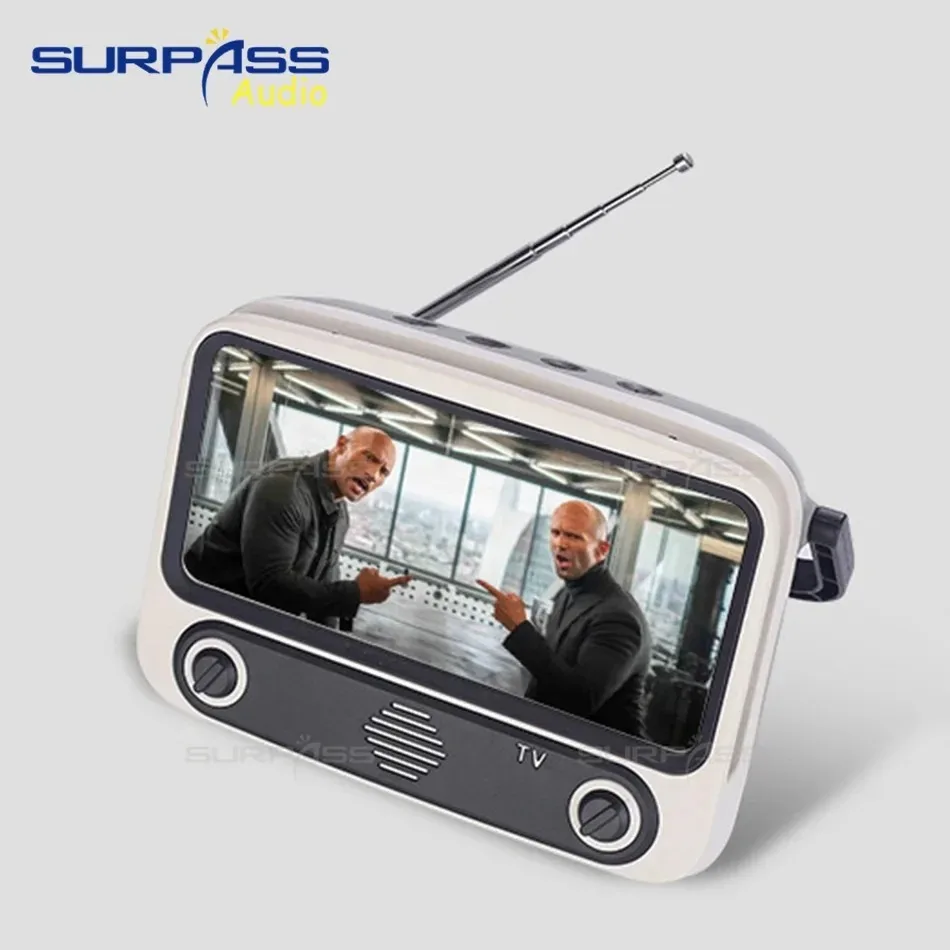 Retro TV Style Bluetooth Speaker Mobile Phone Holder Music Player Mini Stereo Pocket Speaker Home Audio Gift