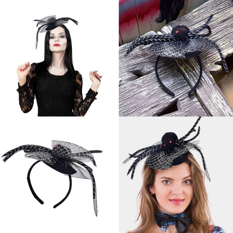 

Adult Top Hat&Black Spiders Headband Woman Banquet Hair Hoop Makeup Halloween Taking Photos Halloween Party Headpiece