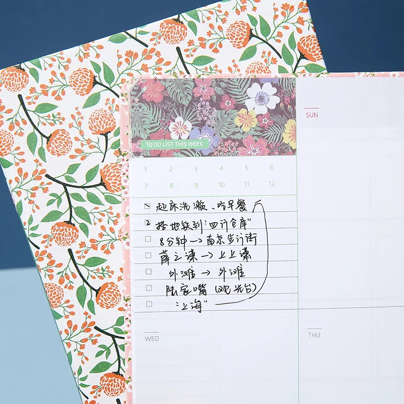 A5 A6 귀여운 PU 가죽 꽃무늬 일정표 이번 주 계획 기록 특별 다이어리 쓰기 캠퍼스 사무용 문구류에 적합