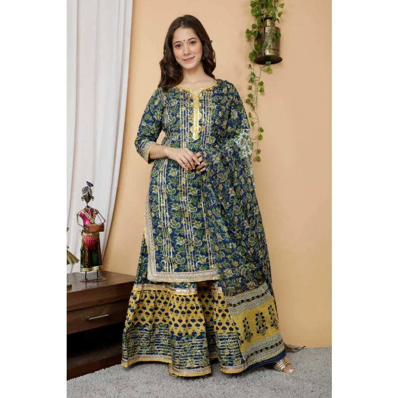 

Women Indian Sharara Kurta Dupatta Salwar Kameez Beautiful Palazzo Suit