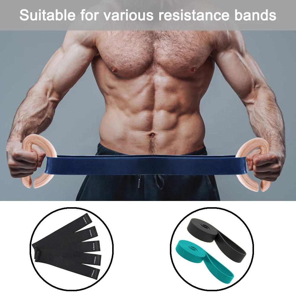 1 Pair Wooden Resistance Bands Handles, Versatile Exercise Handles with Anti-Slip Grips for Home Gym Pilates, Strength Training 4