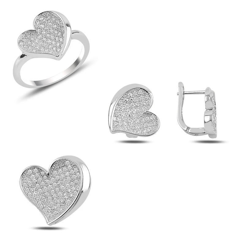 

Silver 925 Sterling Heart Zircon Stone Set