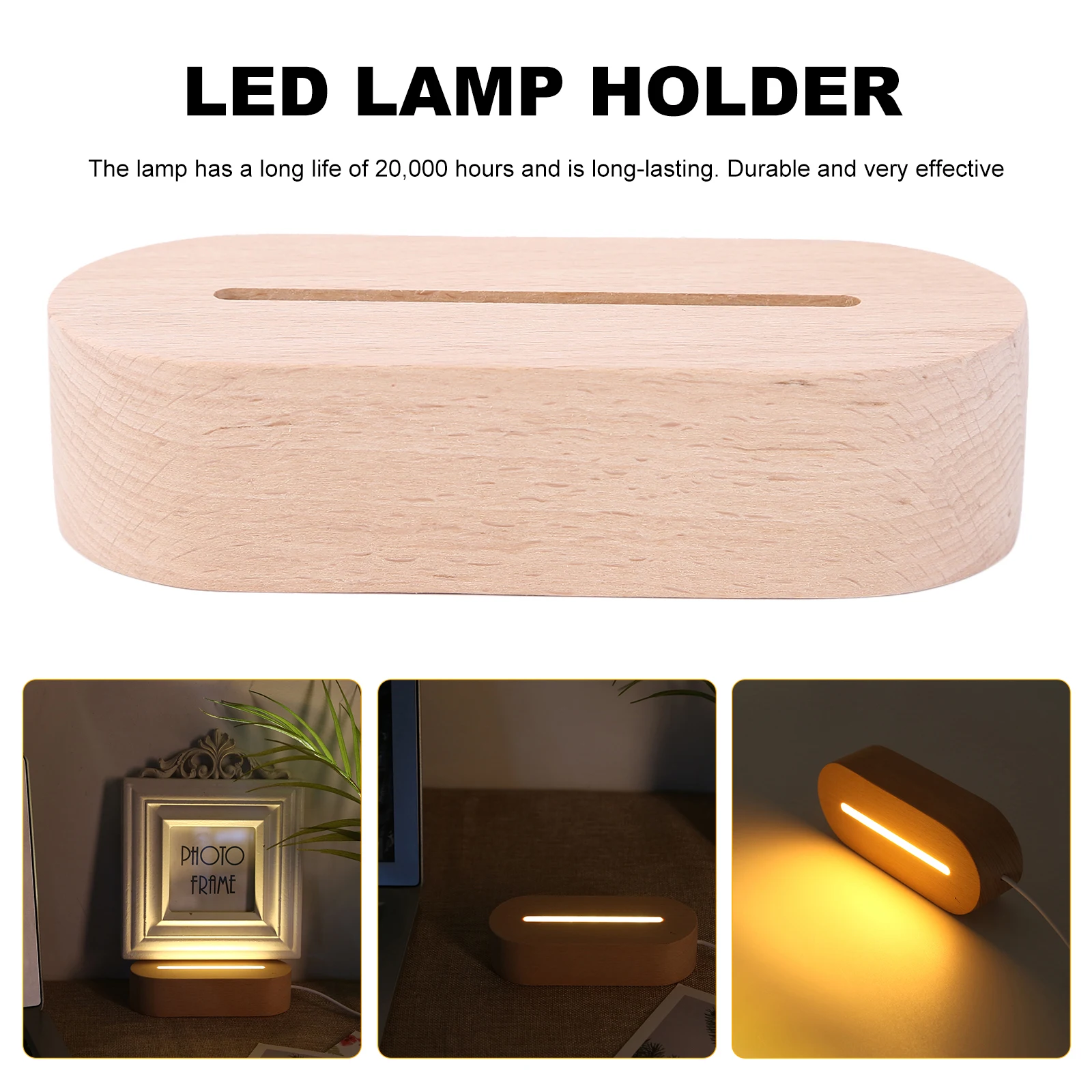5pcs Rectangle Solid Wooden LED Base Strip Luminous Base USB Lighted Display Stand for Resin Letter Lamp Glass Resin Art Lights