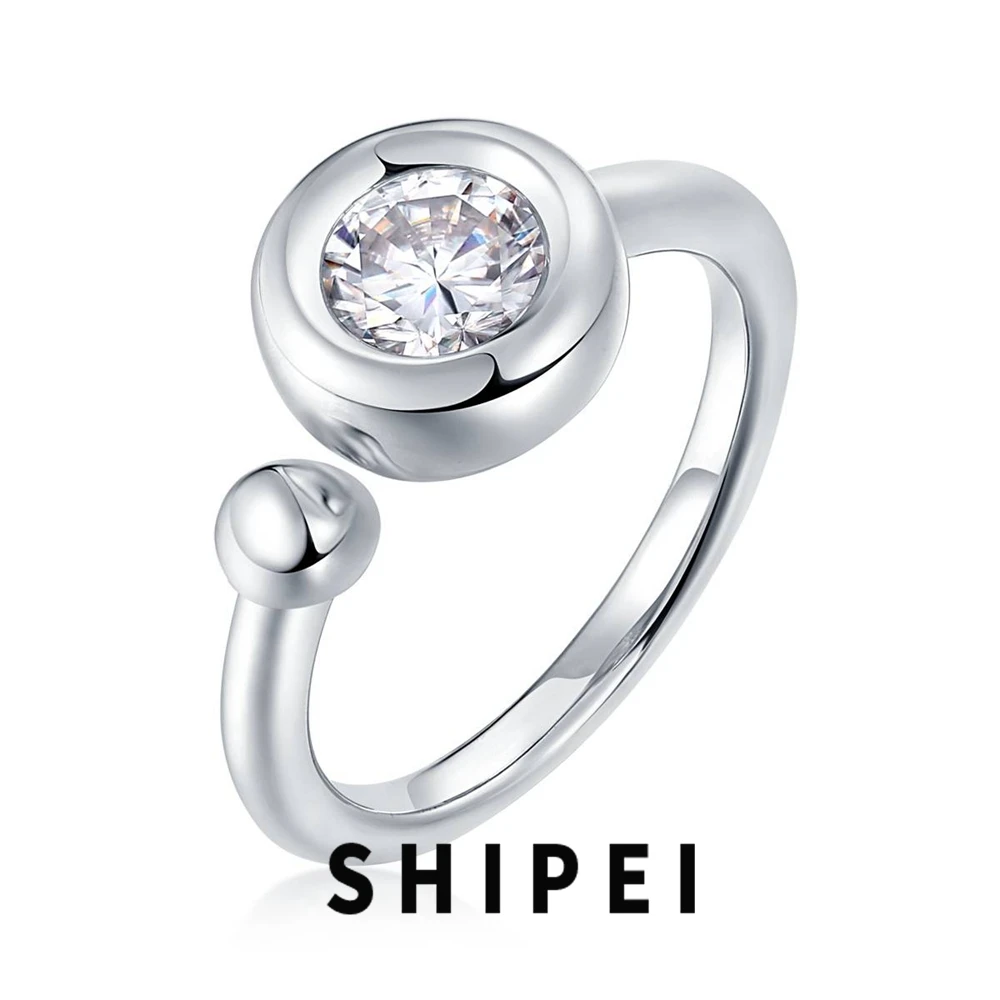 

SHIPEI 1CT D Moissanite Diamond Emerald Sapphire Ruby Gemstone Open Adjustable Fine Jewelry Fashion 100% 925 Sterling Silver