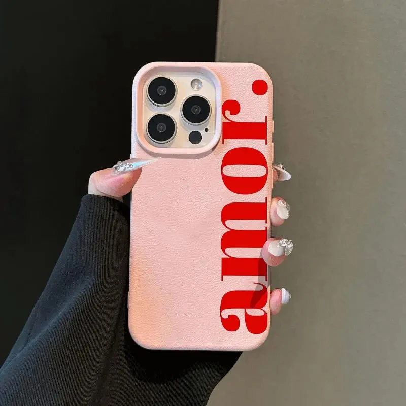 Elegant Red Artistic Letter Pattern Shockproof Phone Case - Soft Protective Cover