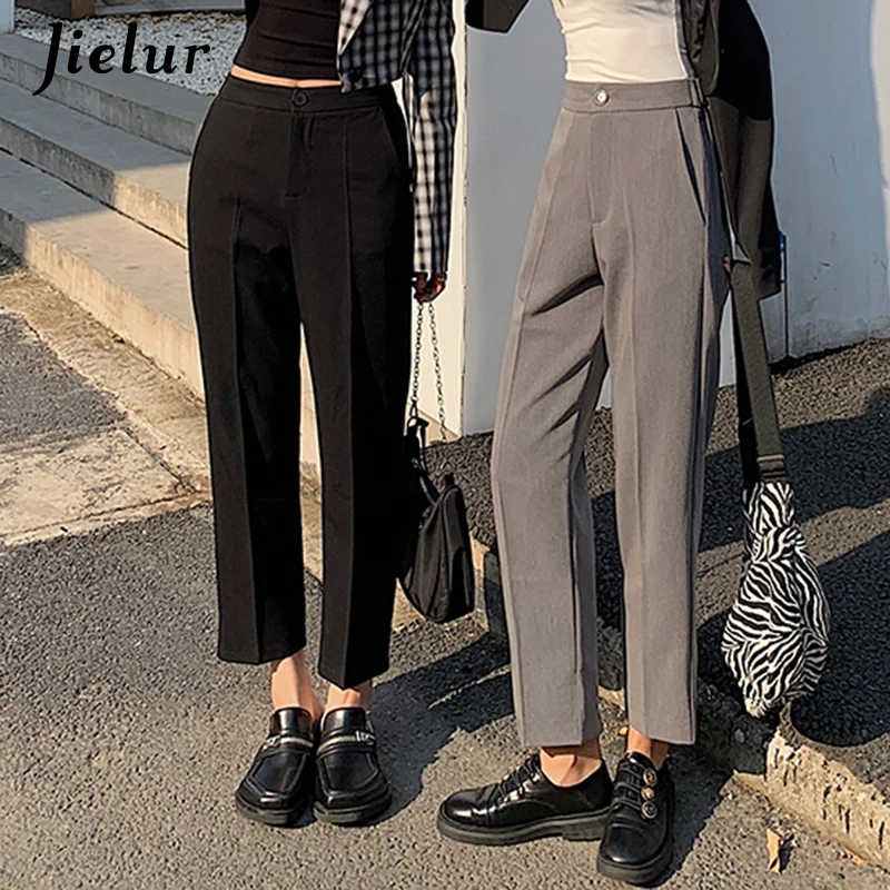 Woman Suit Pants Harajuku High Waist Women's Pants Straight Formal Workwear Trousers Ladies OL Pants Black Gray Zipper