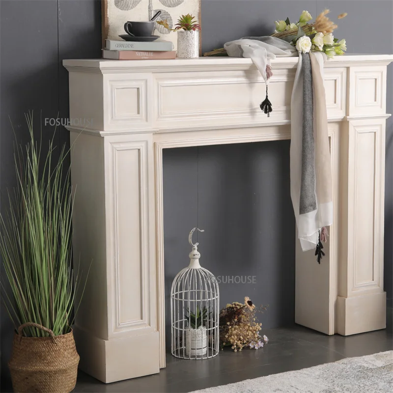 Nordic Solid Wood Fireplace Cabinets Retro Homestay Living Room Background Wall Decorative European Console Table Storage Shelf