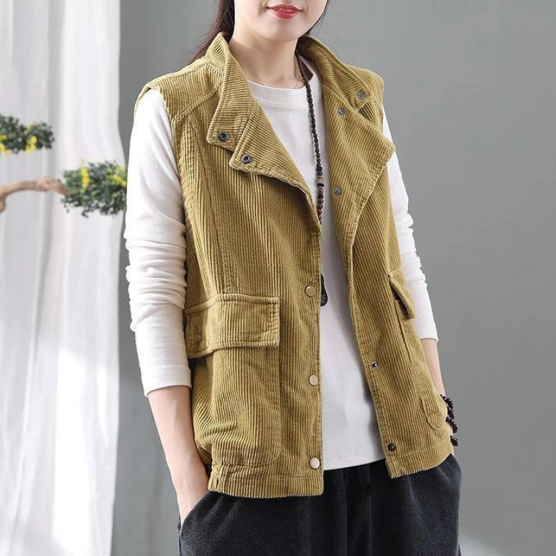 

Women's Corduroy Cardigan Vest Coat Waistcoat Sleeveless Tops Retro Korean Plus Size Free Shipping Loose Spring Autumn Jacket