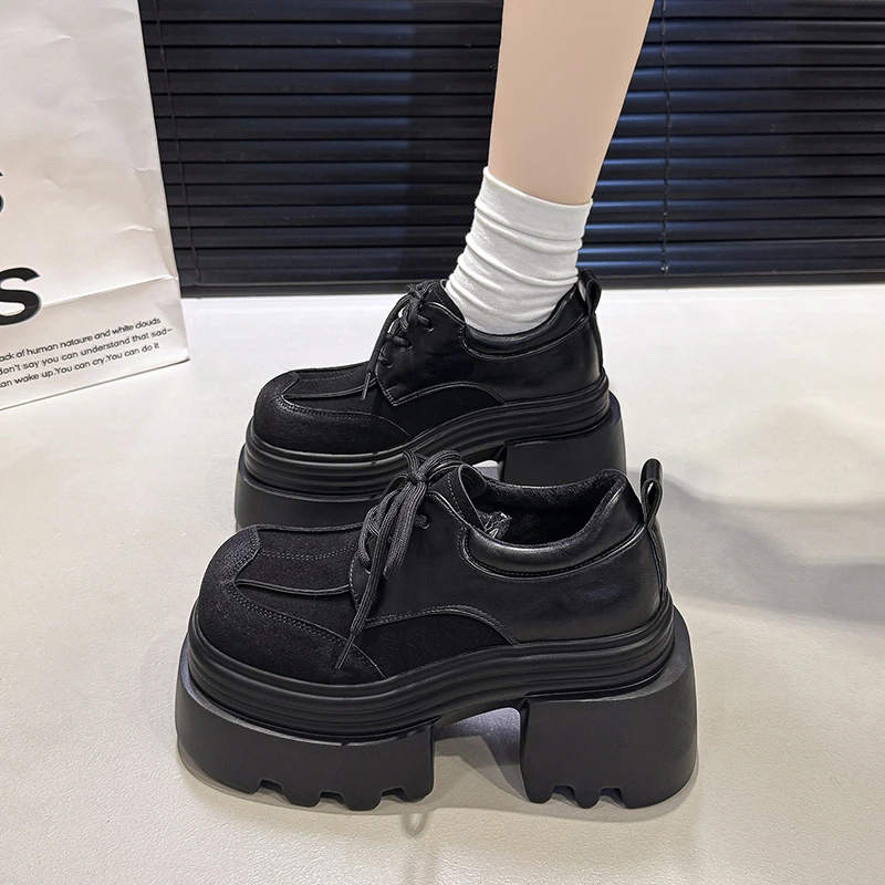 Aphixta Platform Boots Black Brown Women Shoes Lace Up Autumn Winter Sneakers 10cm High Chunky Sneaker Platform Casual Shoes