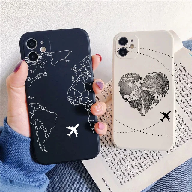 Capa de telefone com mapa do mundo para iphone 13 8 7 6 6S Plus X